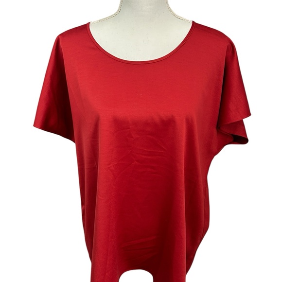 Eileen Fisher, medium maroon/red shortsleeve blouse. Satin (NWT) - Picture 1 of 11